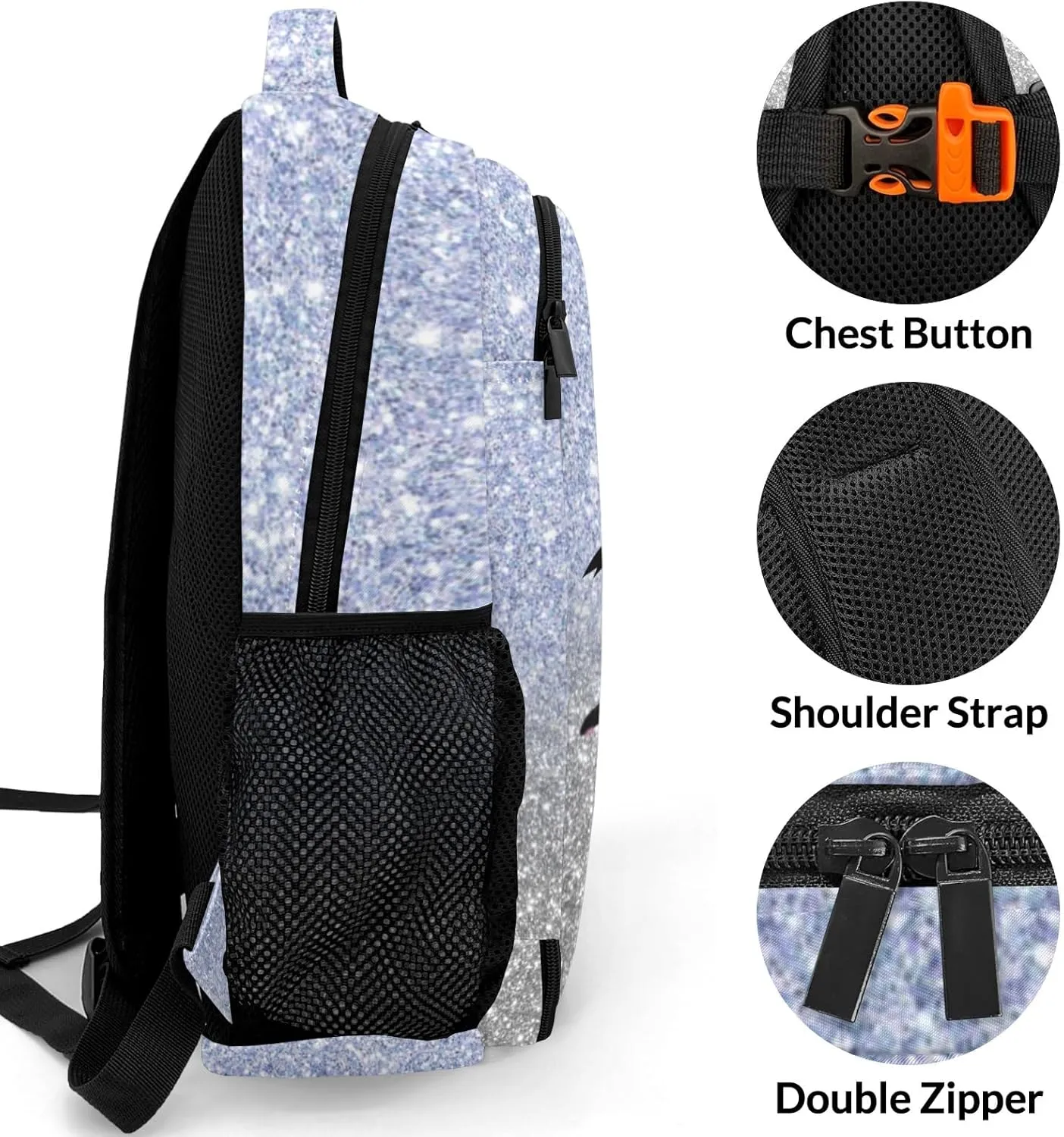 Deven I Love GYMNASTICS Glitter Light Purple Personalized Casual Backpack,Primary School Bags Middle School Book Bags Laptop Daypack for Boy Girl Child Teen