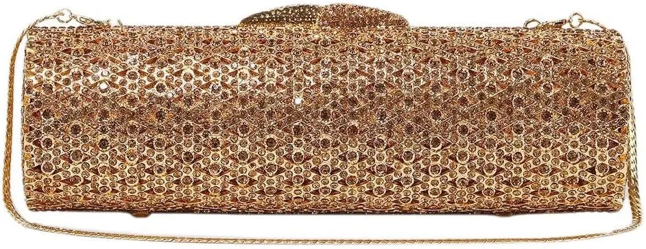 DJBM Women Elegant Cylindrical Banquet Bag Sparkly Rhinestone Chain Clutch Purse for Evening Party