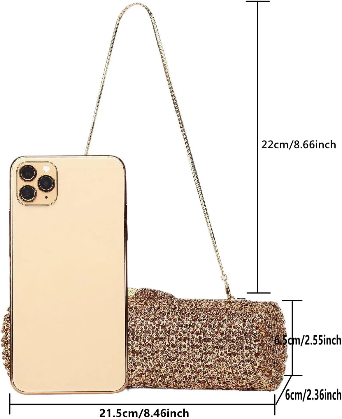 DJBM Women Elegant Cylindrical Banquet Bag Sparkly Rhinestone Chain Clutch Purse for Evening Party