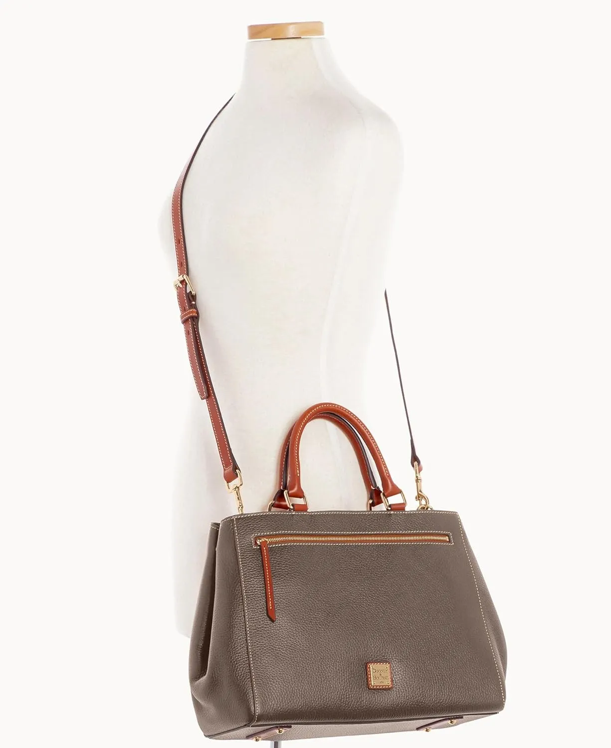 Dooney & Bourke Satchel Bags for Women, Pebble Grain Leather Zip Satchel Handbag with Crossbody Strap