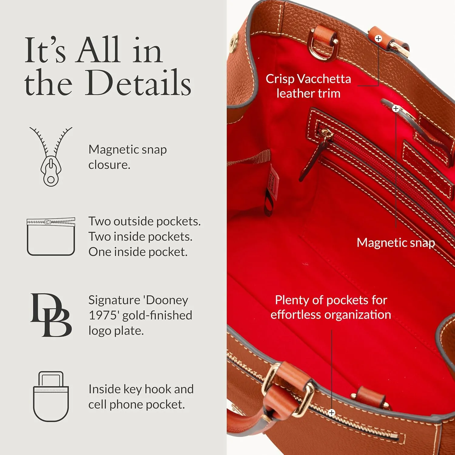 Dooney & Bourke Satchel Bags for Women, Pebble Grain Leather Zip Satchel Handbag with Crossbody Strap