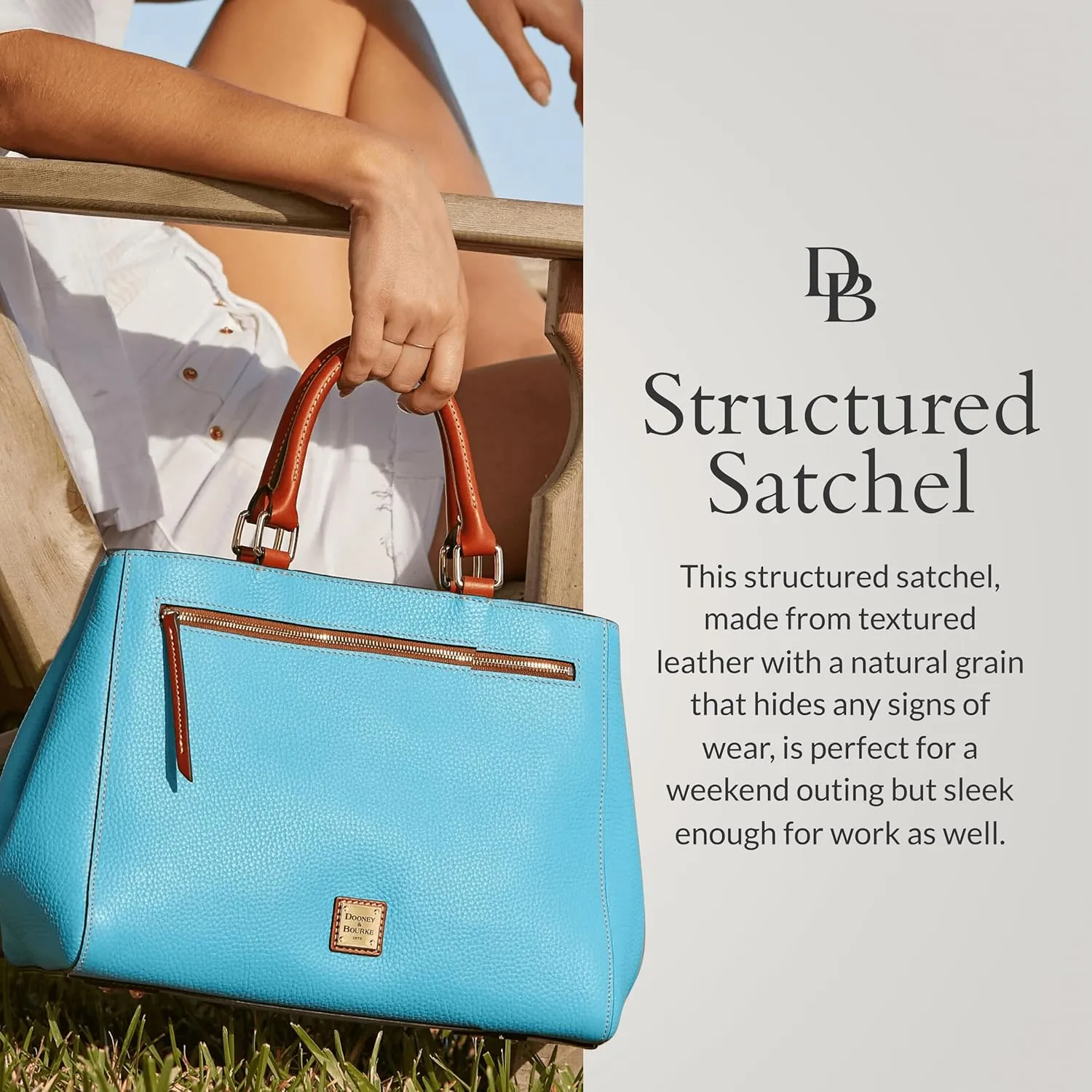Dooney & Bourke Satchel Bags for Women, Pebble Grain Leather Zip Satchel Handbag with Crossbody Strap