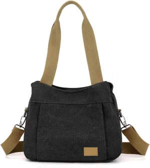 DOURR Light Cotton Canvas Crossbody Bags for Women Daily Small Organized Shoulder Handbags with 3 Compartments