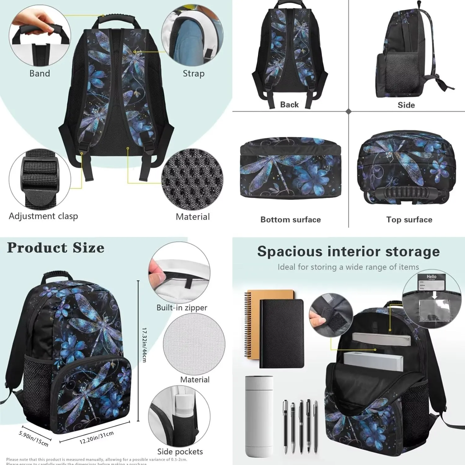Dragonfly Backpack for School Teens Girls 12-14 Lightweight Floral Bookbag for Girls Set of 3 Versatile Kids Lunch Box Boys Insulated Lunch Cooler Bag