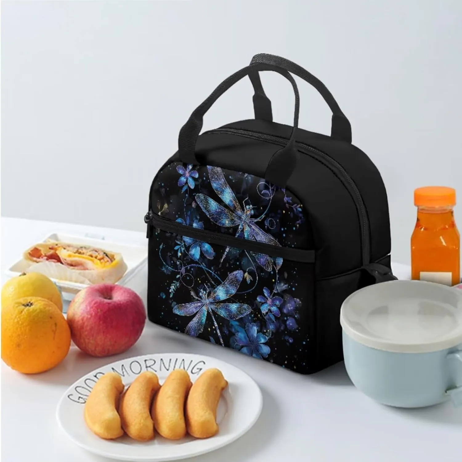 Dragonfly Backpack for School Teens Girls 12-14 Lightweight Floral Bookbag for Girls Set of 3 Versatile Kids Lunch Box Boys Insulated Lunch Cooler Bag