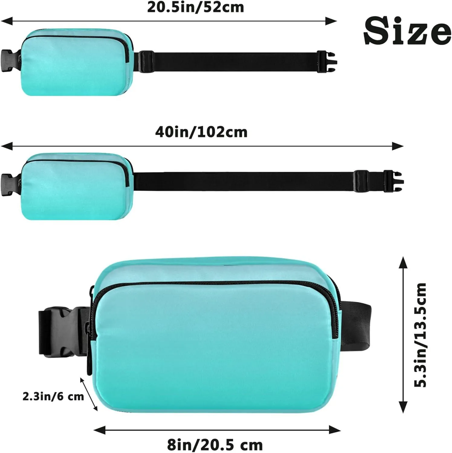 Elegant Blue Turquoise Gradient Fanny Packs Women Waterproof Belt Bag Hip Pack Cute Cross Body Waist Purse