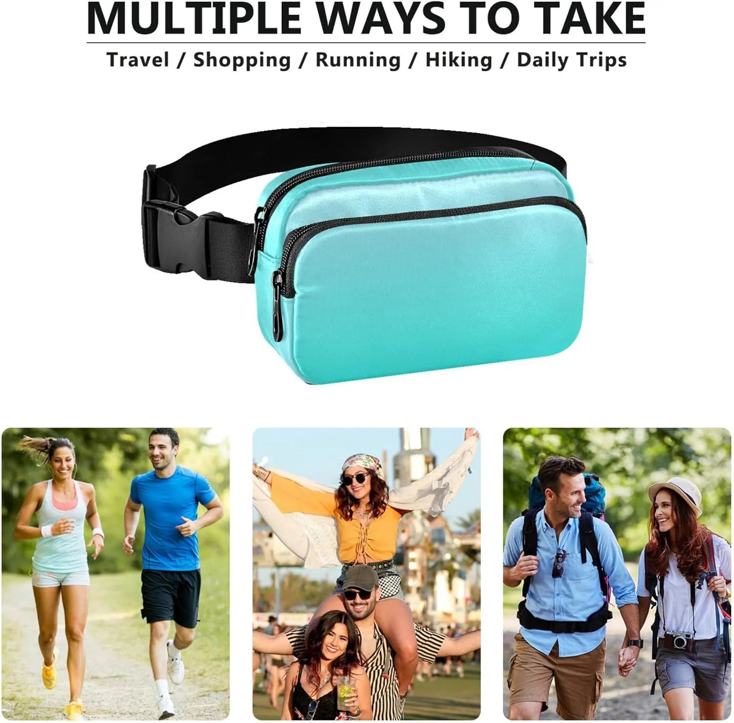 Elegant Blue Turquoise Gradient Fanny Packs Women Waterproof Belt Bag Hip Pack Cute Cross Body Waist Purse