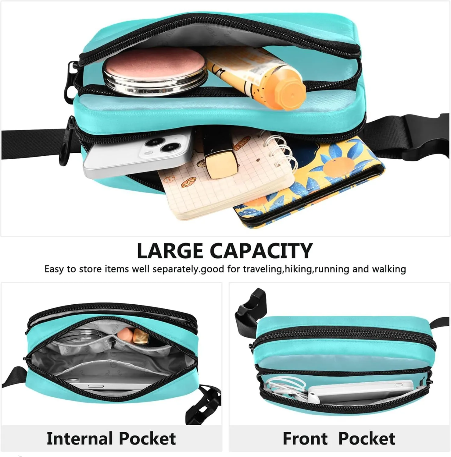 Elegant Blue Turquoise Gradient Fanny Packs Women Waterproof Belt Bag Hip Pack Cute Cross Body Waist Purse