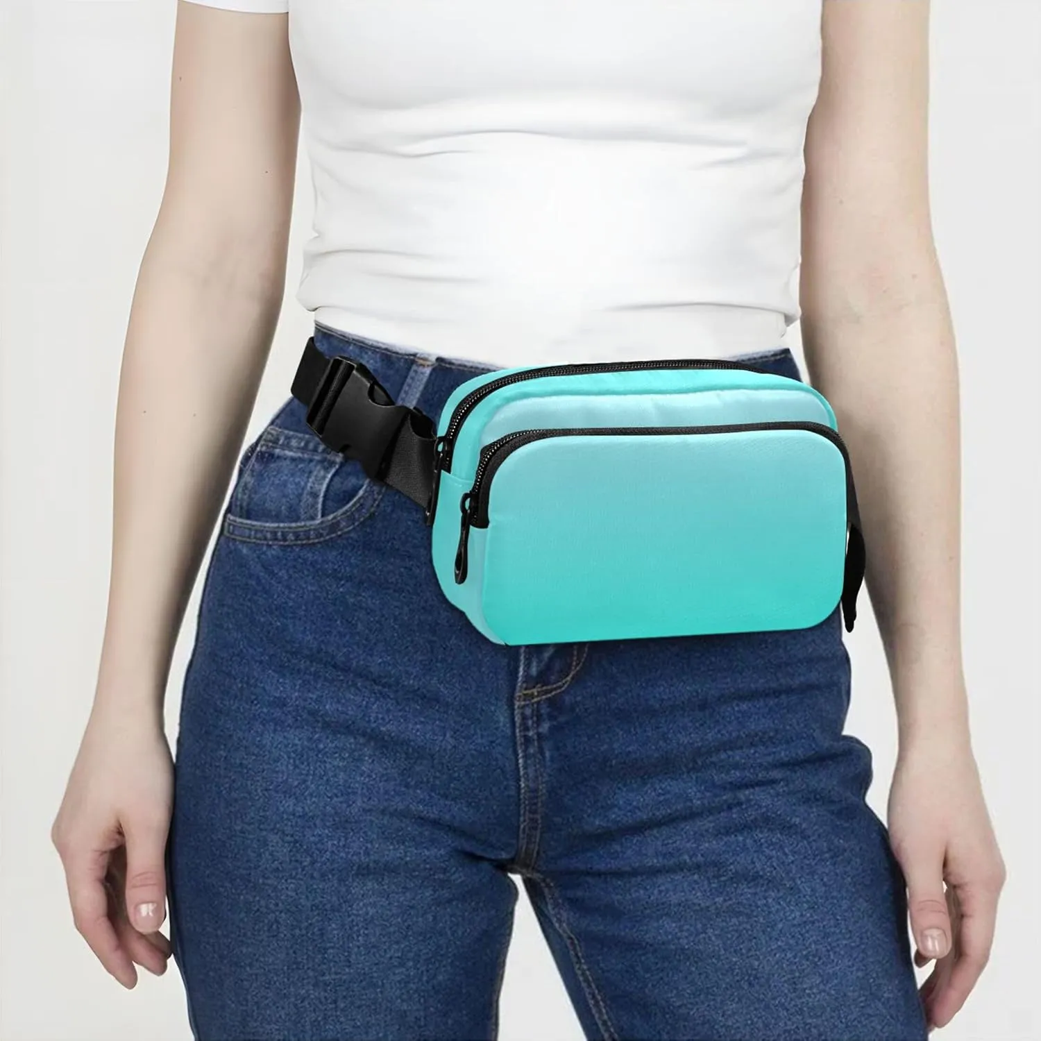 Elegant Blue Turquoise Gradient Fanny Packs Women Waterproof Belt Bag Hip Pack Cute Cross Body Waist Purse
