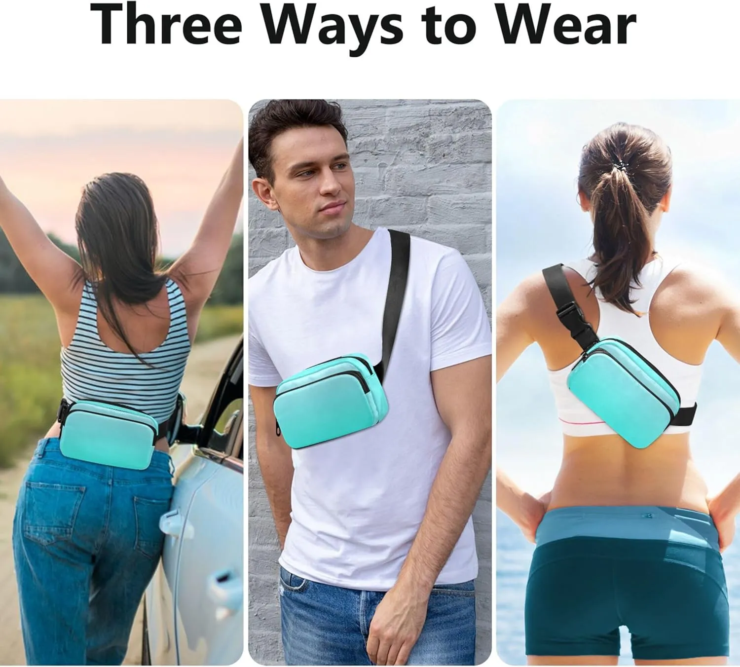 Elegant Blue Turquoise Gradient Fanny Packs Women Waterproof Belt Bag Hip Pack Cute Cross Body Waist Purse