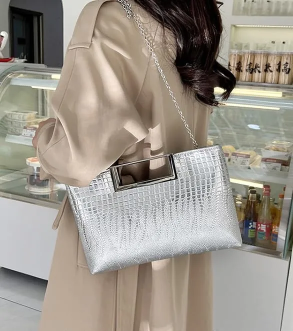 Elegant Cocodrilo Clutch Purses for Women Evening Bag PU Leather Handbag Crossbody Bag for Wedding 2025