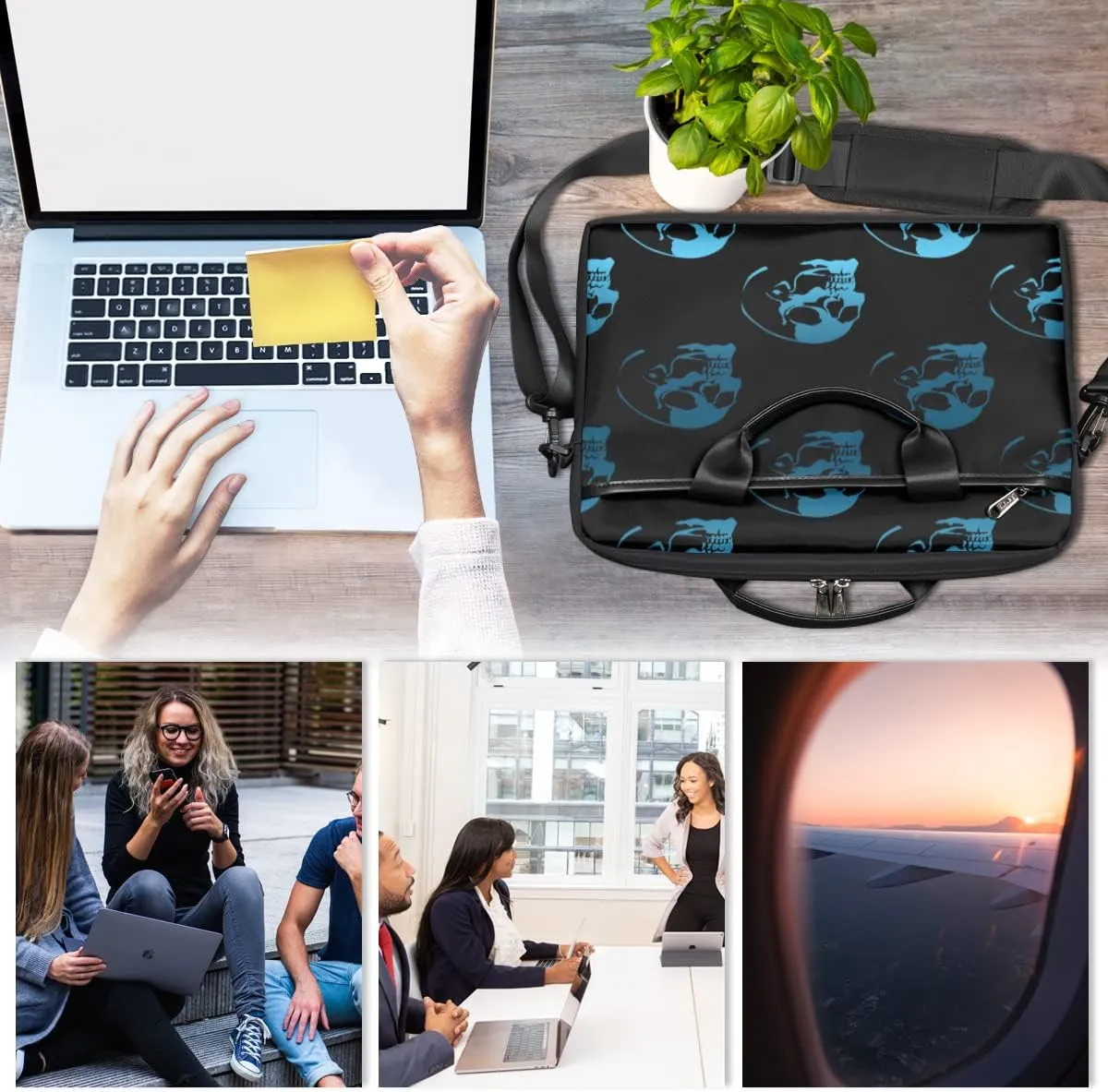 Elegant Floral Flower Laptop Shoulder Messenger Bag Waterproof Laptop Briefcase Handle Padded Strap