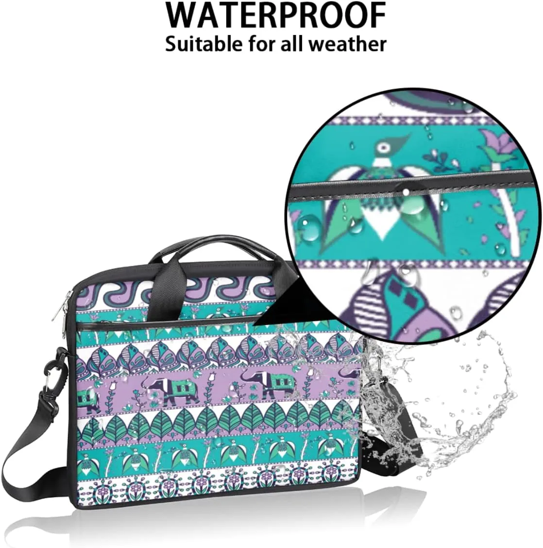 Elegant Floral Flower Laptop Shoulder Messenger Bag Waterproof Laptop Briefcase Handle Padded Strap