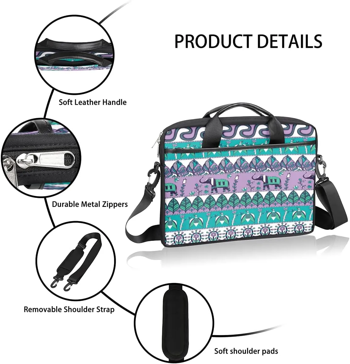 Elegant Floral Flower Laptop Shoulder Messenger Bag Waterproof Laptop Briefcase Handle Padded Strap