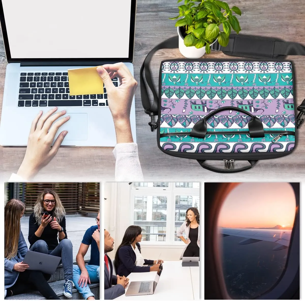 Elegant Floral Flower Laptop Shoulder Messenger Bag Waterproof Laptop Briefcase Handle Padded Strap
