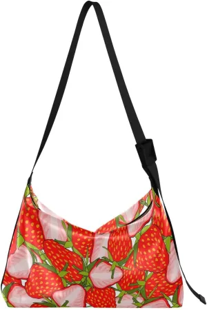 Elegant Tasty Strawberries Hobo Crossbody Bags for Women Leather Large Shoulder Bag Cross Body Trendy Womens Tote Bags Handbag for Travel Shopping
