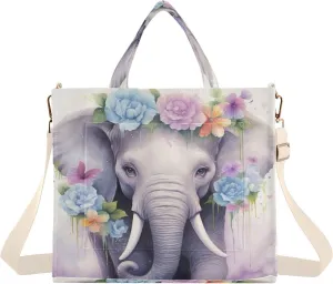Elephant Floral Corduroy Tote Bag for Women Hobo Crossbody Bag Purse Stylish Shoulder Handbag Messenger Bags, S
