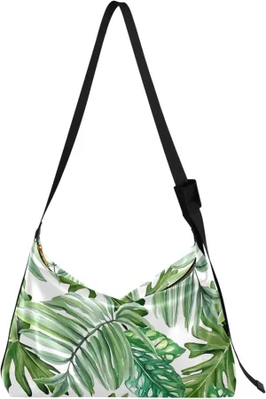Exotic Leaves Rainforest Painted Hobo Leather Bags Women Large Purse Crossbody Stylish Leaf Print Shoulder Bag Purse