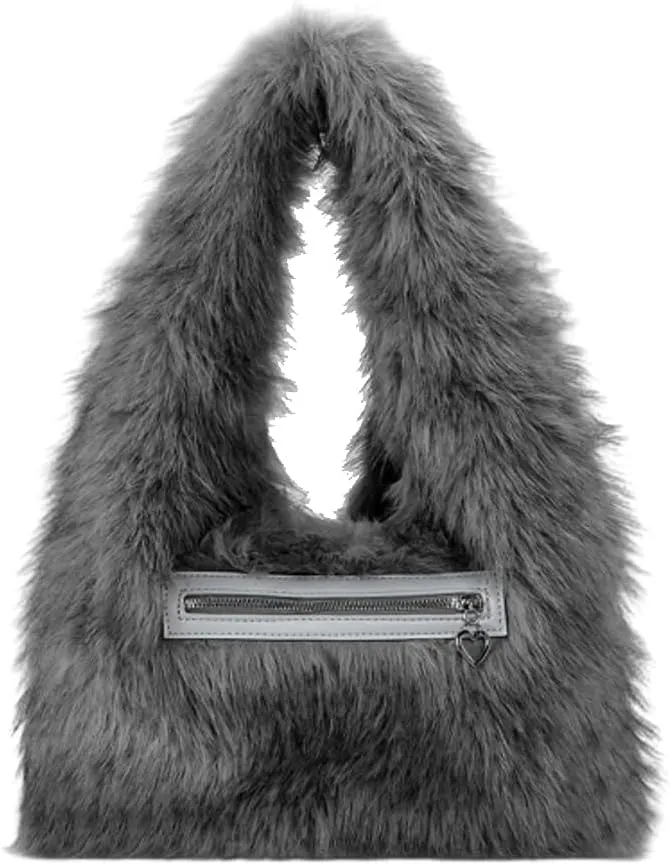 Faux Fur Hobo Bags for Women Fashion Fuzzy Shoulder Bag for Women Luxury Purse Slouchy Handbag Retro Tote Bag Fall Winter