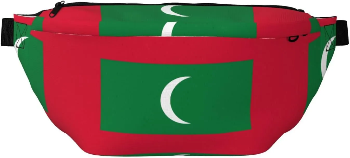 Flag Of Maldives Stylish Crossbody Waist Pack - Versatile And Compact Travel Pouch For Hands-Free Storage, Black, PBYB-12185A