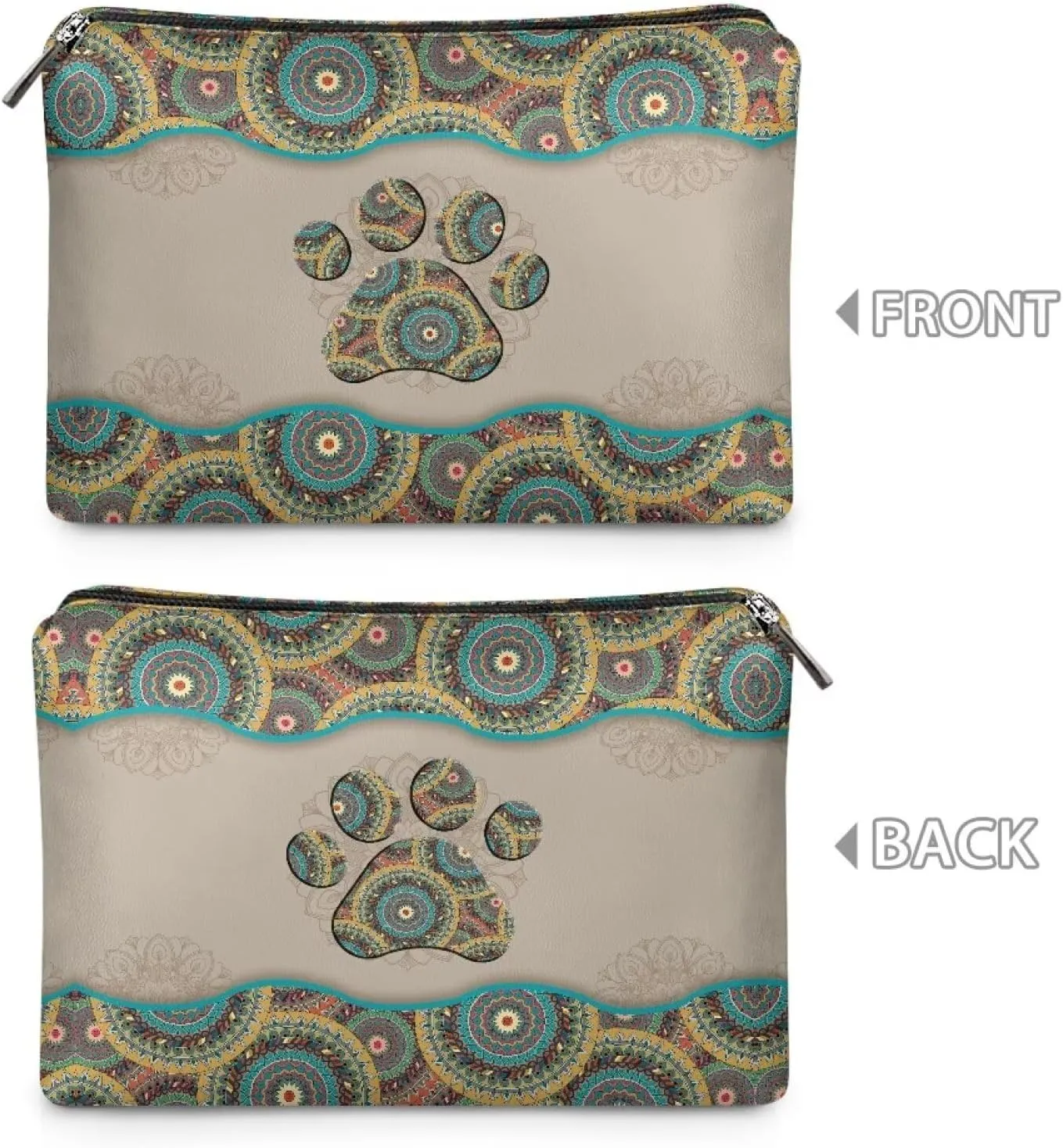 Flashideas Boho Dog Paw Print Makeup Pouch for Purse PU Leather Portable Versatile Travel Makeup Bag Organizer Cosmetic Zipper Pouch Purse Easy to Take Portable Toiletry Bag