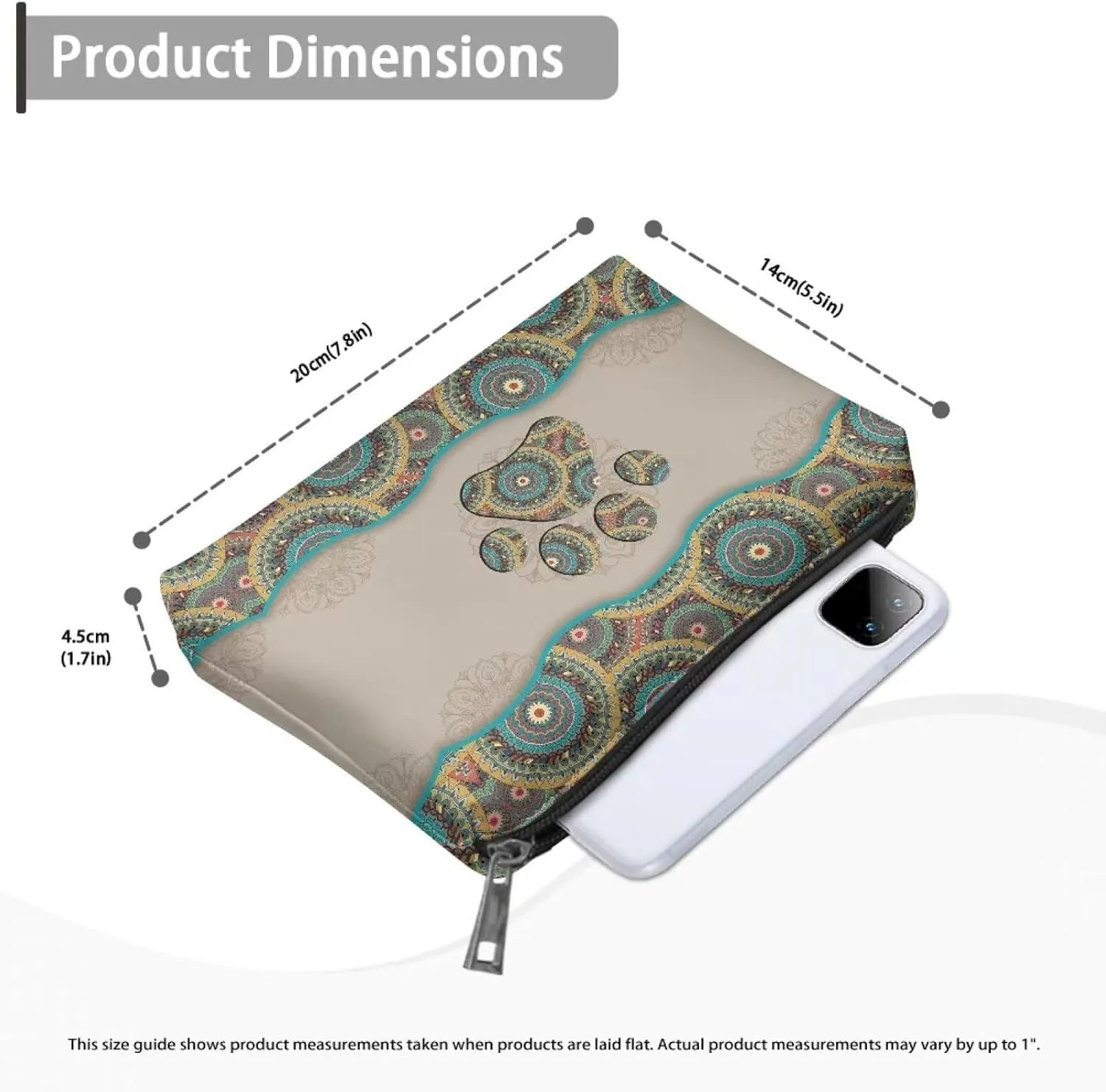 Flashideas Boho Dog Paw Print Makeup Pouch for Purse PU Leather Portable Versatile Travel Makeup Bag Organizer Cosmetic Zipper Pouch Purse Easy to Take Portable Toiletry Bag
