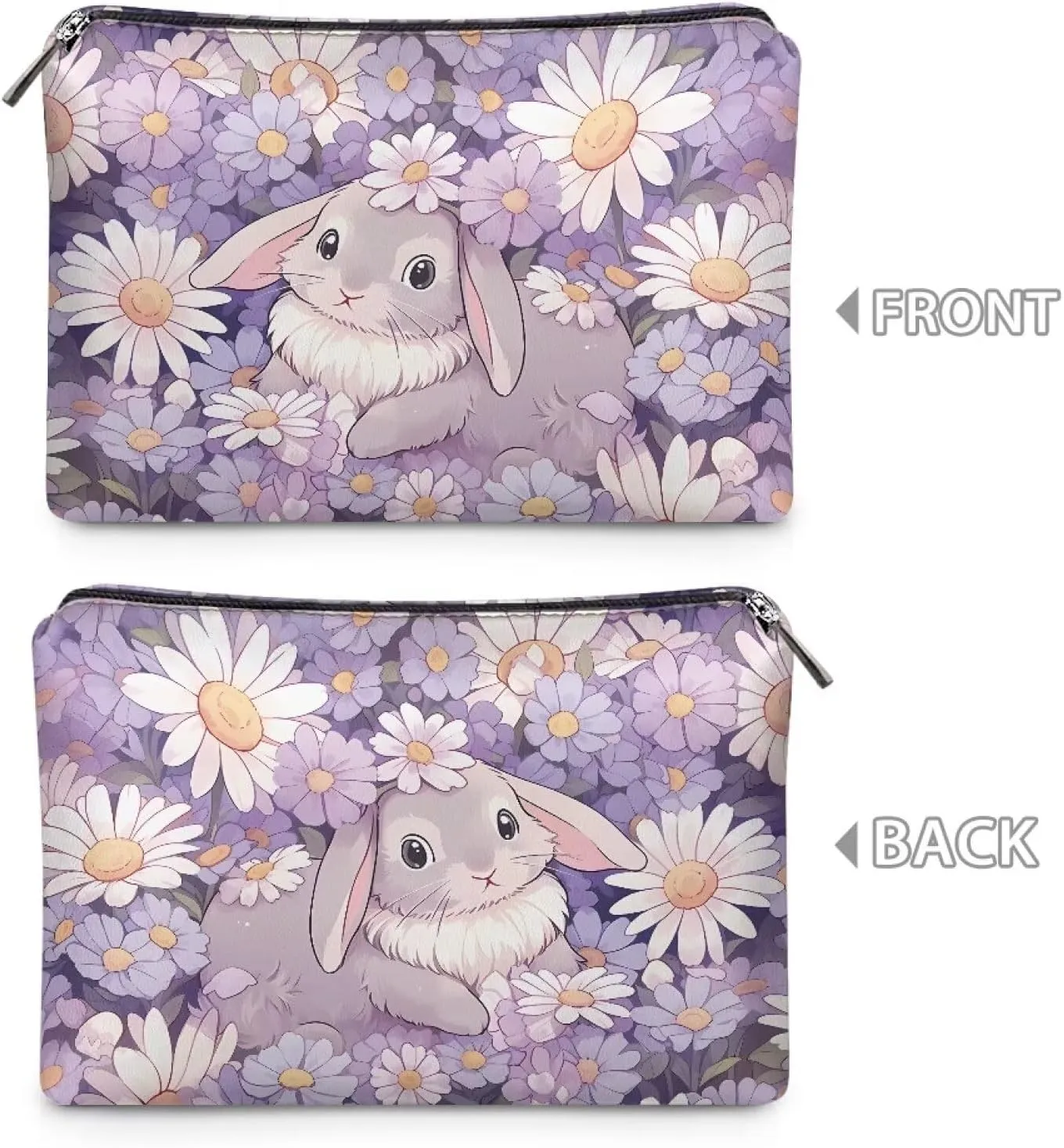 Flashideas Bunny Daisy Makeup Pouch for Purse PU Leather Portable Versatile Travel Makeup Bag Organizer Cosmetic Zipper Pouch Purse Easy to Take Portable Toiletry Bag