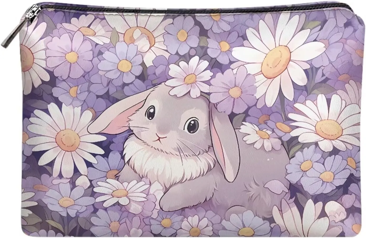 Flashideas Bunny Daisy Makeup Pouch for Purse PU Leather Portable Versatile Travel Makeup Bag Organizer Cosmetic Zipper Pouch Purse Easy to Take Portable Toiletry Bag