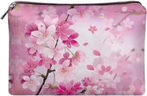 Flashideas Cherry Blossom Print Cosmetic Pouch Travel Makeup Bag Organizer PU Leather Portable Versatile Easy to Take Zipper Makeup Organizer Can Hold Makeup Brushes Skincare