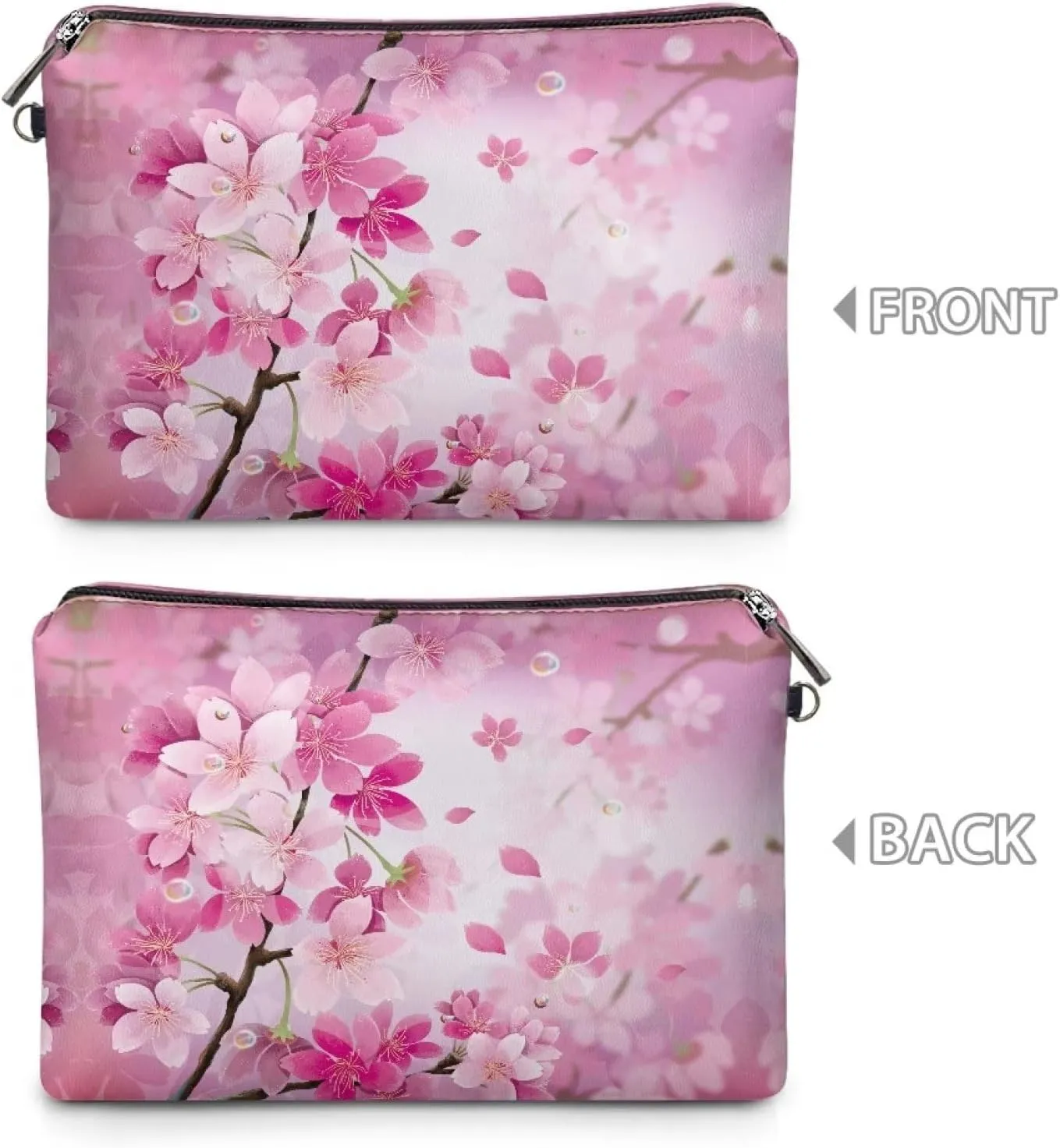 Flashideas Cherry Blossom Print Cosmetic Pouch Travel Makeup Bag Organizer PU Leather Portable Versatile Easy to Take Zipper Makeup Organizer Can Hold Makeup Brushes Skincare