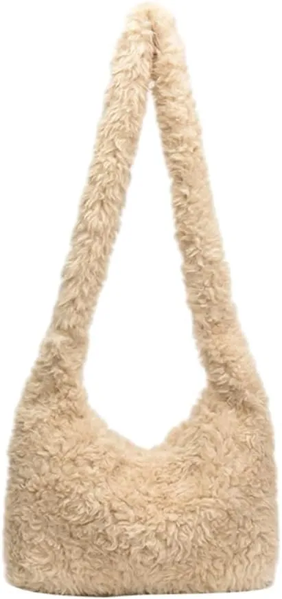 Fuzzy Tote Bags for Women Slouchy Hobo Bags for Women Faux Fur Shoulder Bag Trendy Purse Satchel Handbag Crossbody Bag