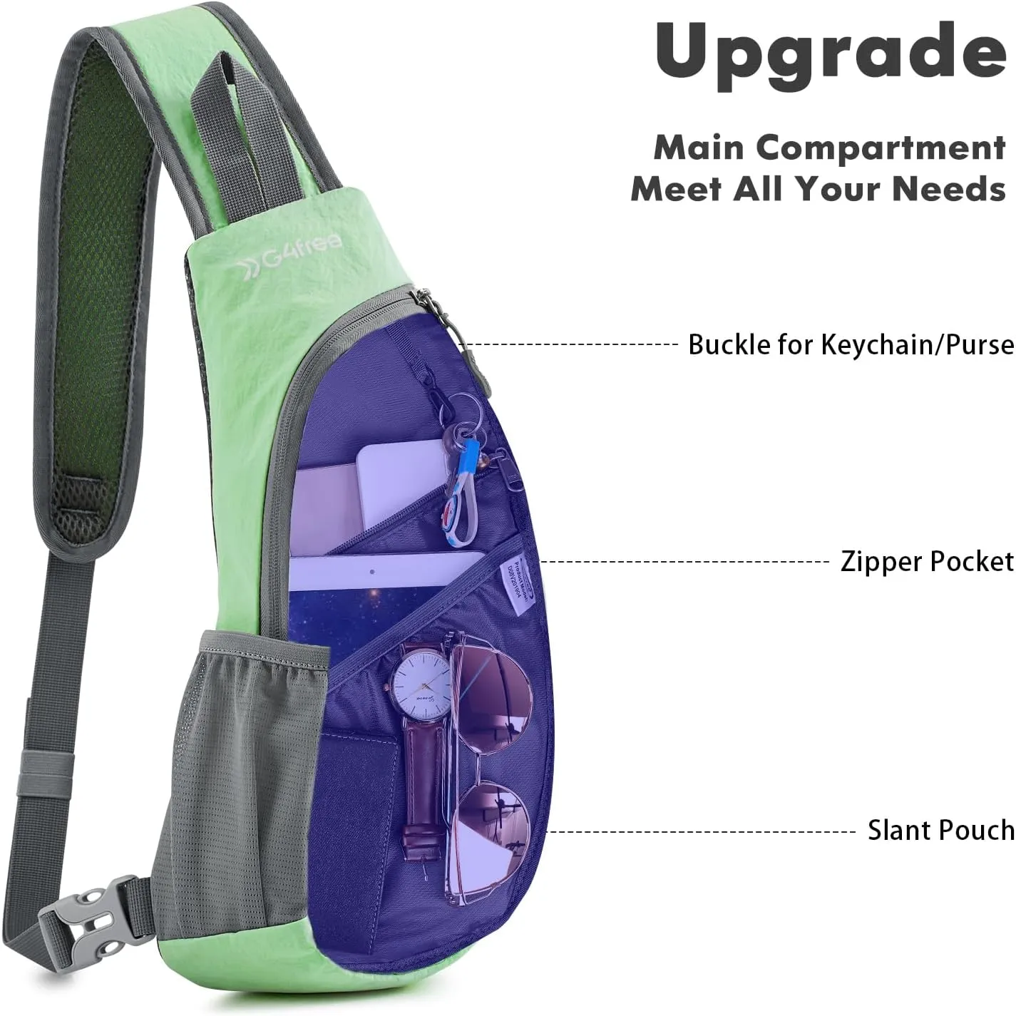 G4Free Sling Bags Men and Women Shoulder Backpack Small Crossbody Chest Sling Backpack (Light Green)