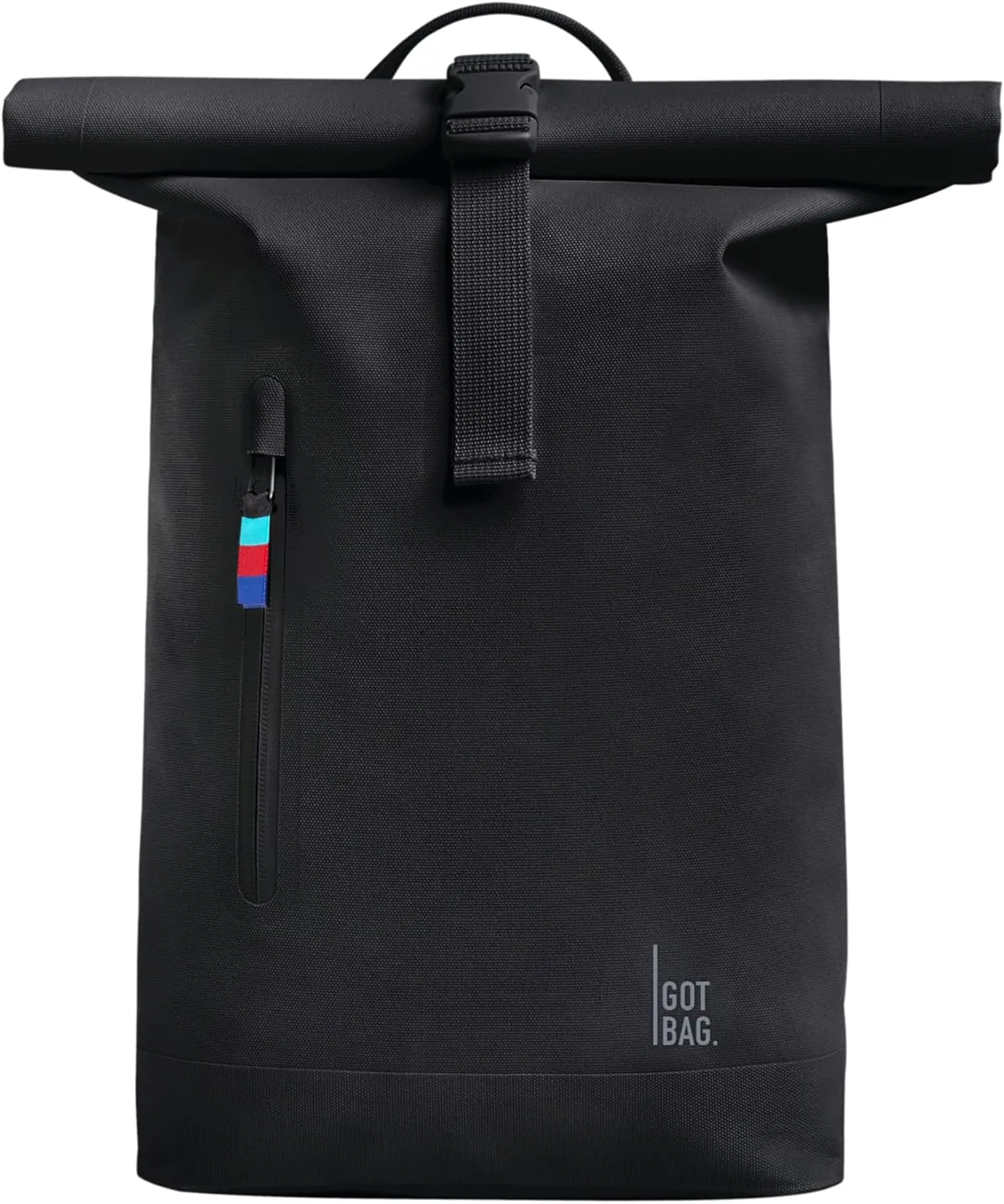 GOT BAG - ROLLTOP SMALL Backpack, Backpack for Work & Travel with a Water Bottle Holder, Eco-Conscious Bag Made of Recycled Ocean Impact Plastic (Black Color)