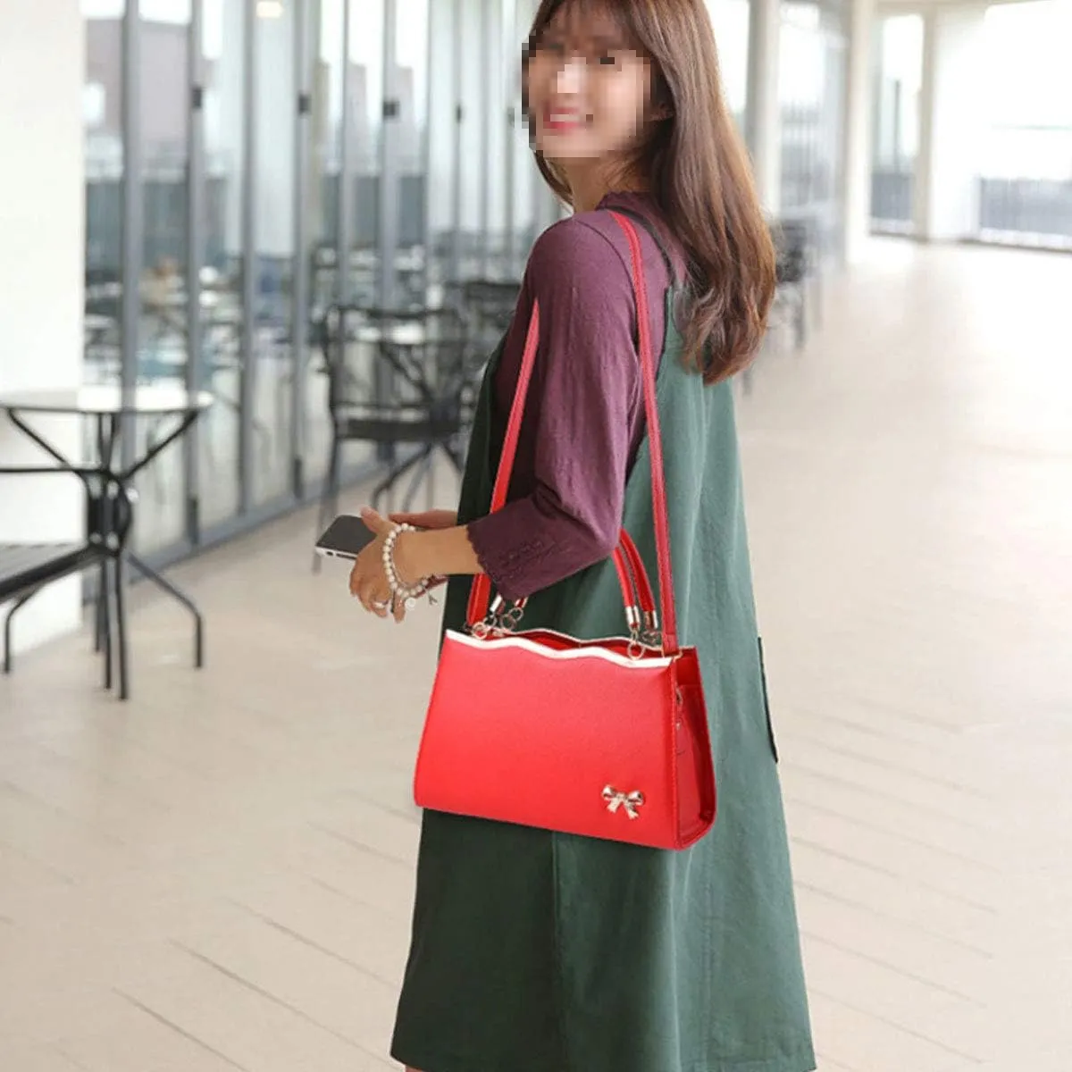 Handbags for Women PU Leather Purse Elegant Top Handle Satchel Shoulder Tote Bags with Bow-knot