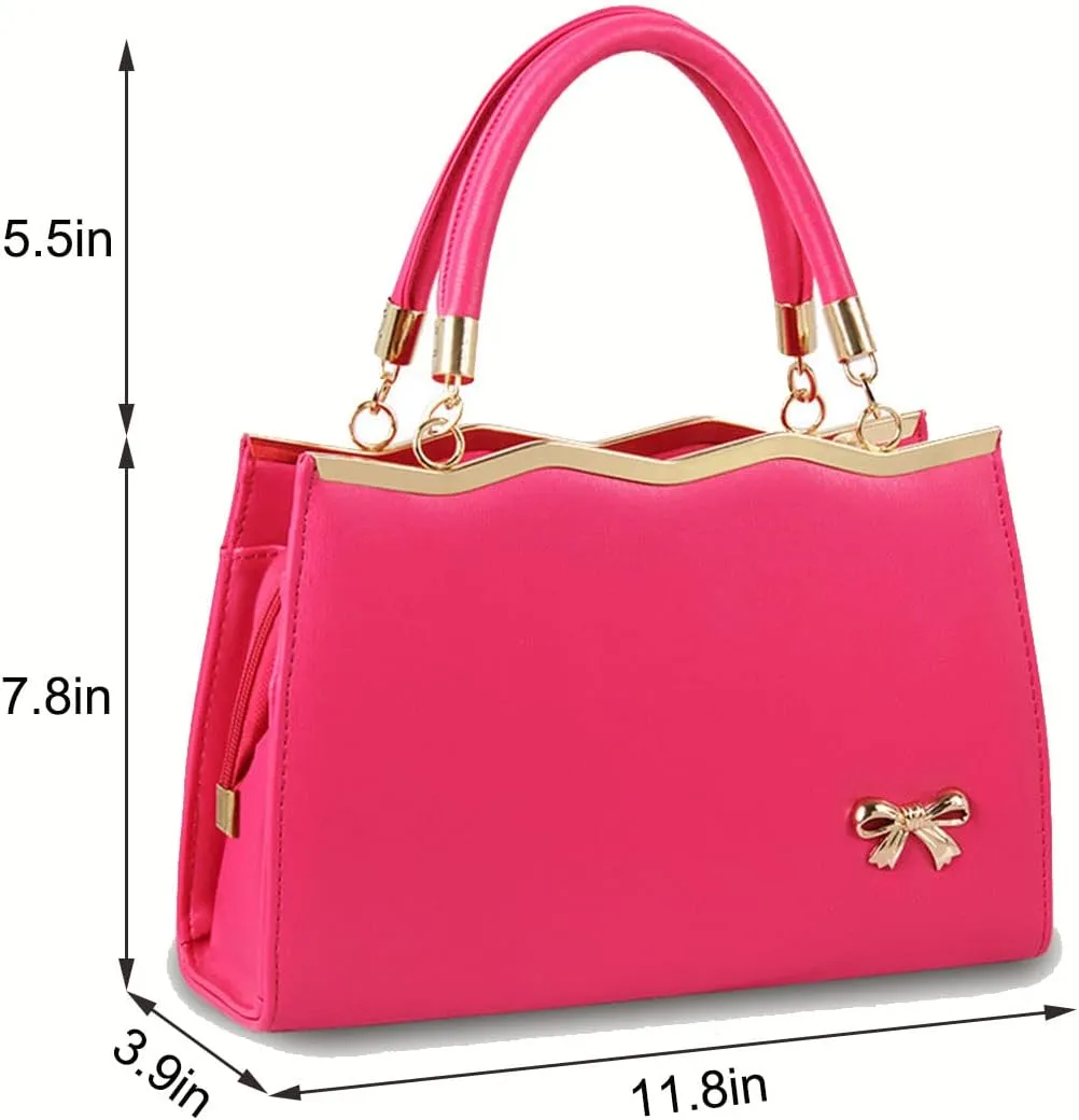 Handbags for Women PU Leather Purse Elegant Top Handle Satchel Shoulder Tote Bags with Bow-knot