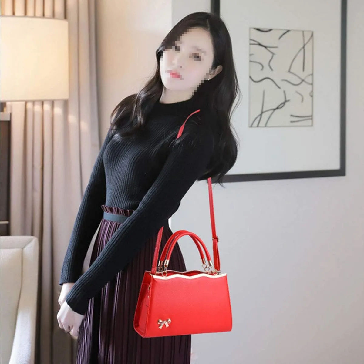 Handbags for Women PU Leather Purse Elegant Top Handle Satchel Shoulder Tote Bags with Bow-knot