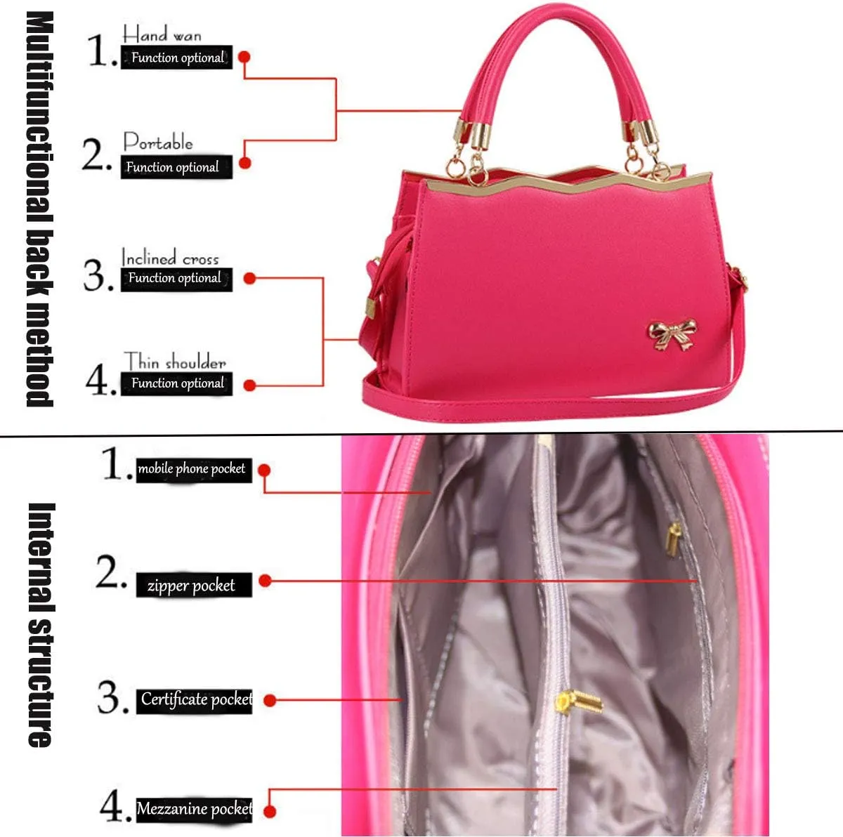 Handbags for Women PU Leather Purse Elegant Top Handle Satchel Shoulder Tote Bags with Bow-knot