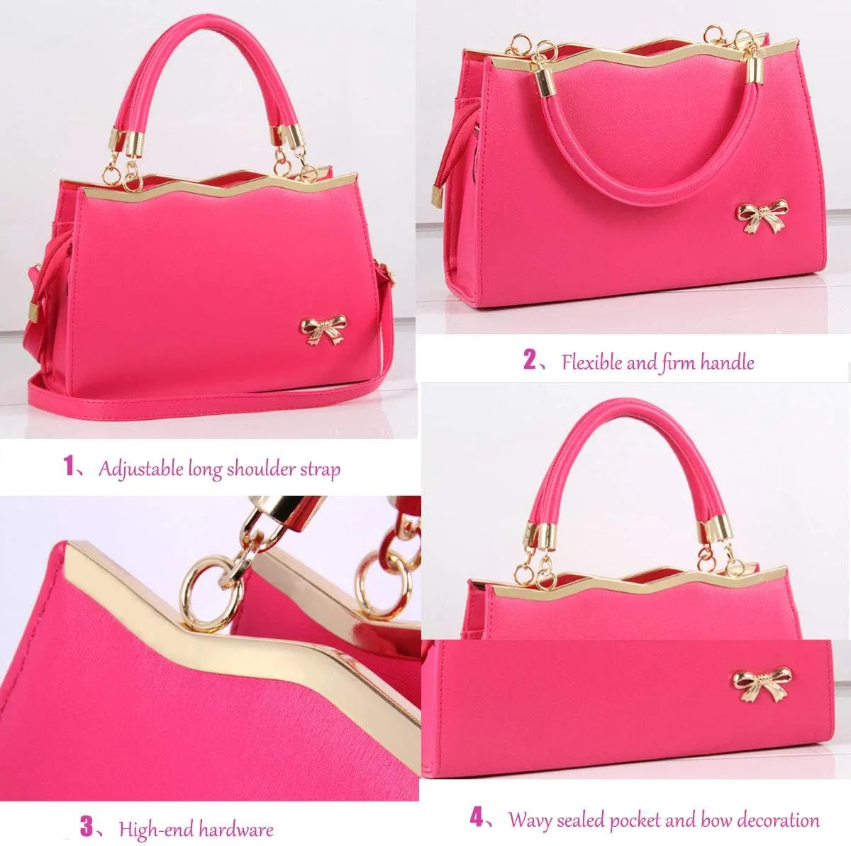 Handbags for Women PU Leather Purse Elegant Top Handle Satchel Shoulder Tote Bags with Bow-knot