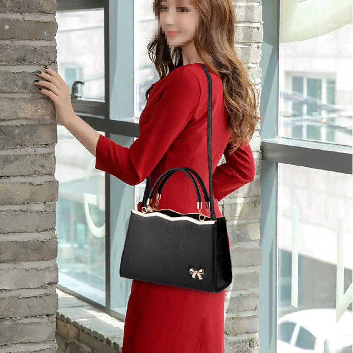 Handbags for Women PU Leather Purse Elegant Top Handle Satchel Shoulder Tote Bags with Bow-knot