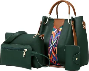 Handbags Womens Faux Leather Tote Bag Set 4pcs Stylish Shoulder Bags Satchel Purse for Everyday Use(Gray)