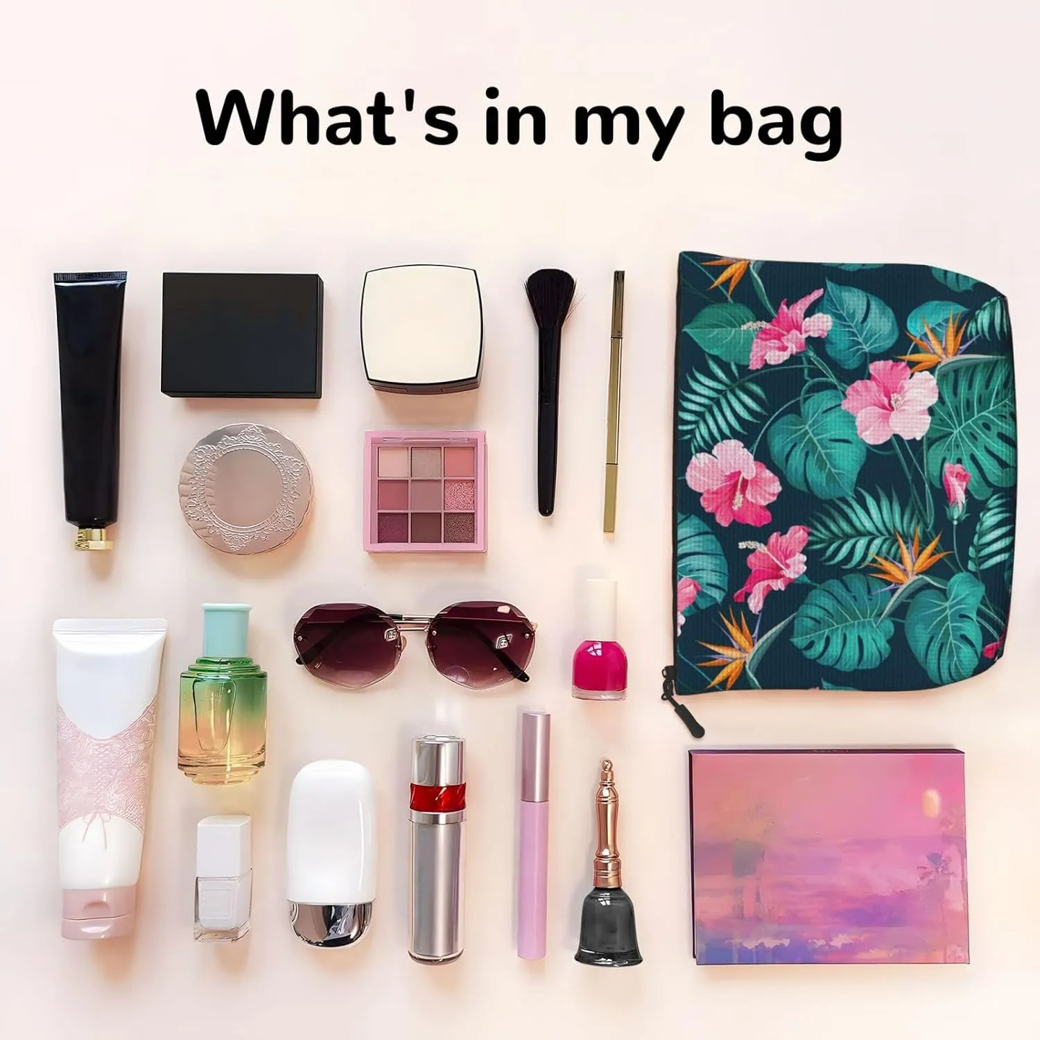 Hawaii Hawaiian Flower Leaf Makeup Bag Travel Cosmetic Bag Organizer Toiletry Bag Make Up Bags For Women Girls Large Light