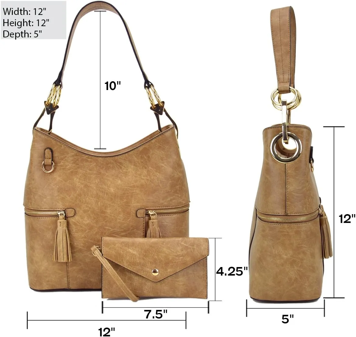 Hobo Purse for Women Handbags Ladies Purses Slouchy Hobo Bags Vegan Leather Tote Shoulder Bag with Tassel and Wallet