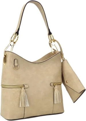 Hobo Purse for Women Handbags Ladies Purses Slouchy Hobo Bags Vegan Leather Tote Shoulder Bag with Tassel and Wallet