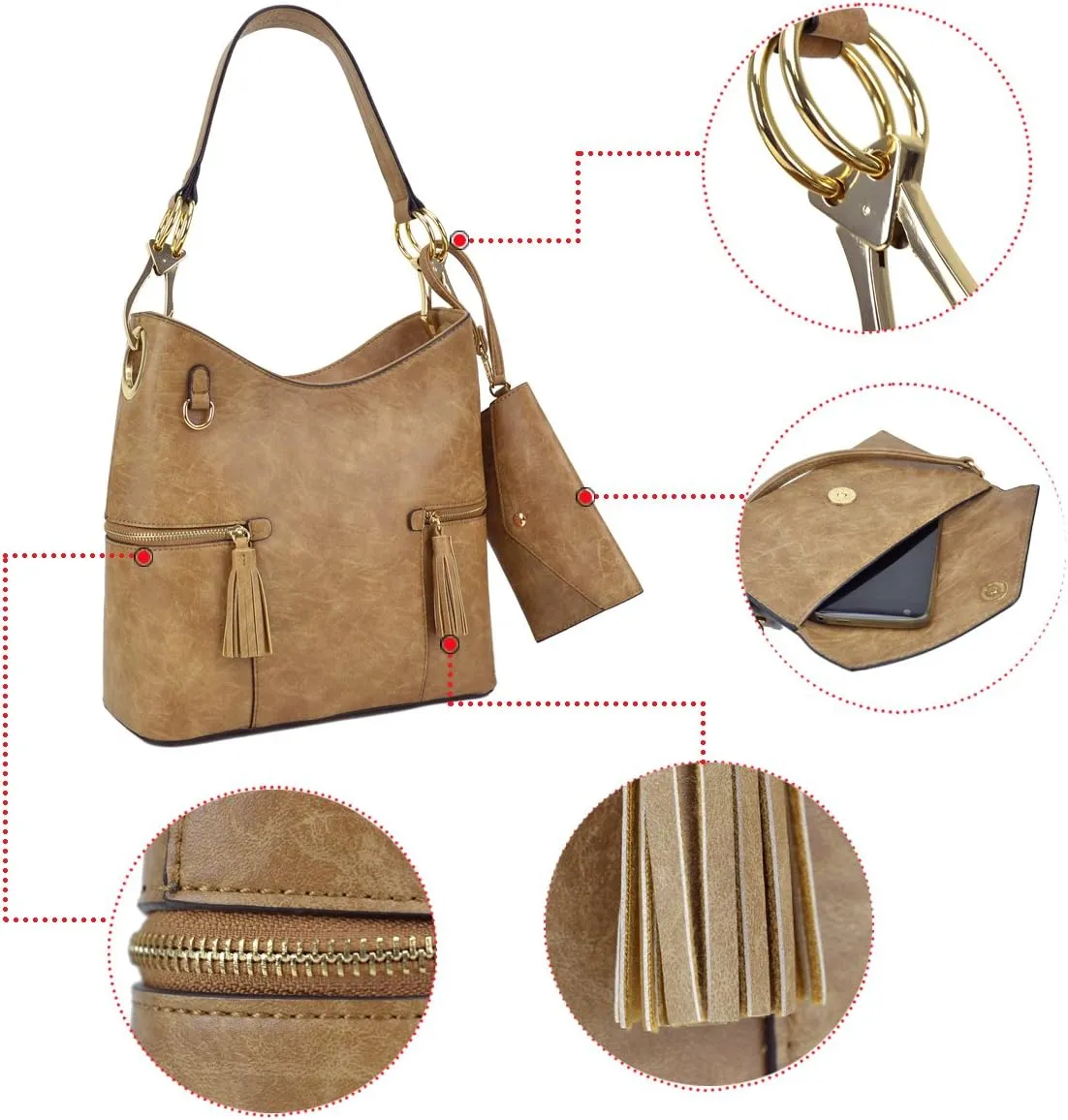Hobo Purse for Women Handbags Ladies Purses Slouchy Hobo Bags Vegan Leather Tote Shoulder Bag with Tassel and Wallet
