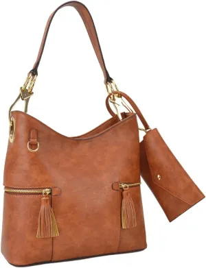 Hobo Purse for Women Handbags Ladies Purses Slouchy Hobo Bags Vegan Leather Tote Shoulder Bag with Tassel and Wallet