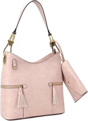Hobo Purse for Women Handbags Ladies Purses Slouchy Hobo Bags Vegan Leather Tote Shoulder Bag with Tassel and Wallet