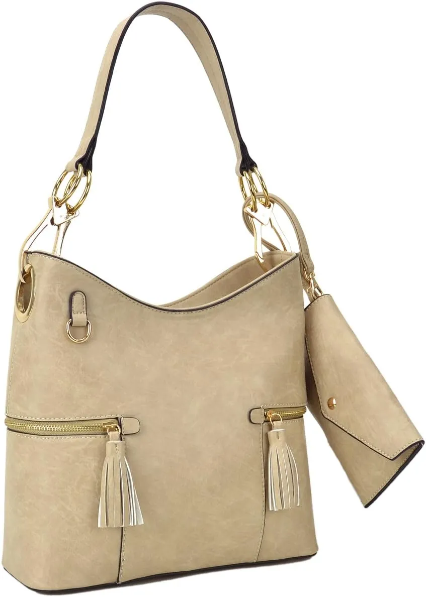 Hobo Purse for Women Handbags Ladies Purses Slouchy Hobo Bags Vegan Leather Tote Shoulder Bag with Tassel and Wallet