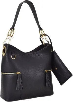 Hobo Purse for Women Handbags Ladies Purses Slouchy Hobo Bags Vegan Leather Tote Shoulder Bag with Tassel and Wallet