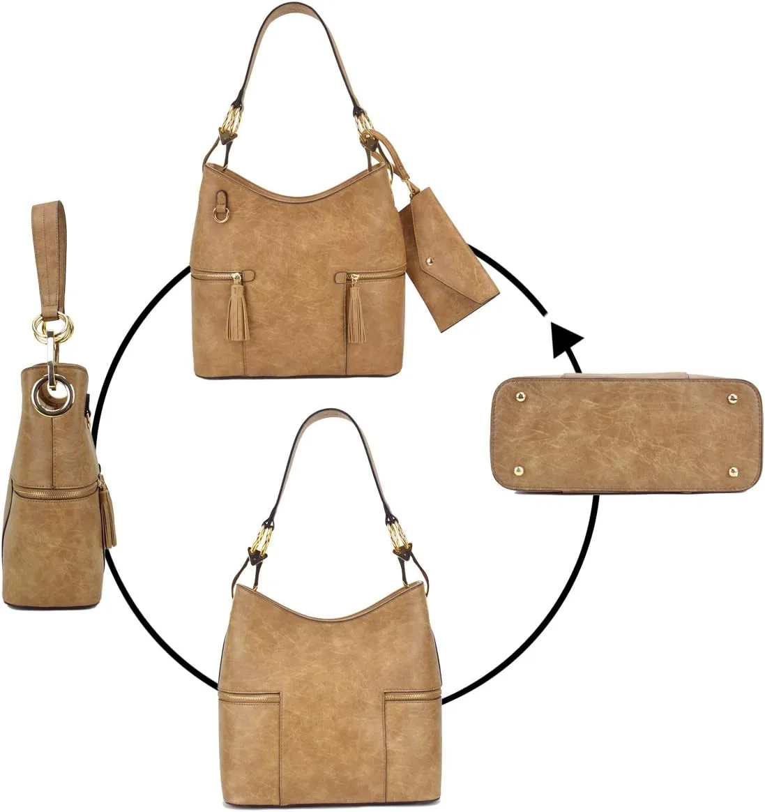Hobo Purse for Women Handbags Ladies Purses Slouchy Hobo Bags Vegan Leather Tote Shoulder Bag with Tassel and Wallet
