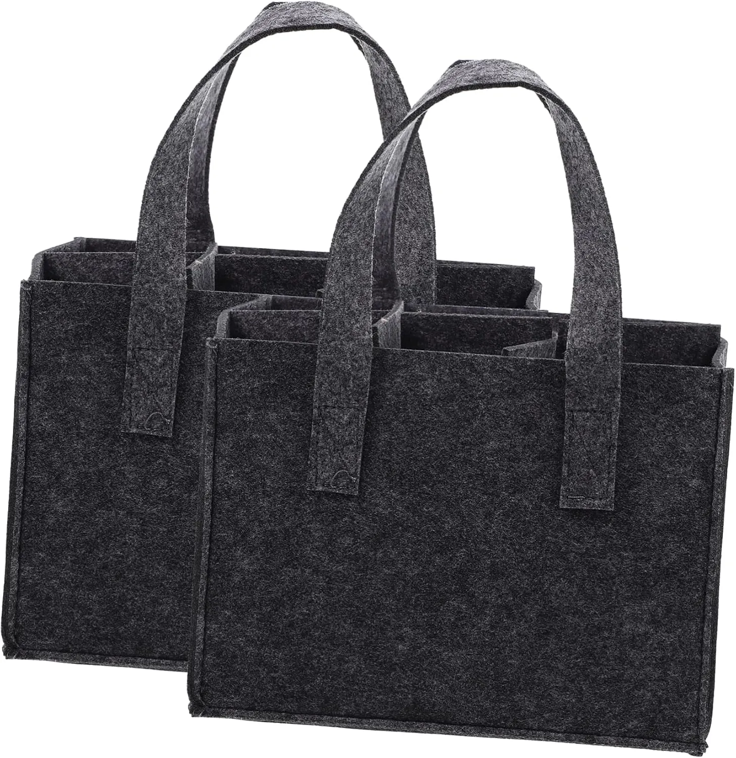 Homoyoyo Elegant Grey Felt Wine Tote Bag 6 Compartments Beer Bag Wine Bottle Cooler for Parties Portable
